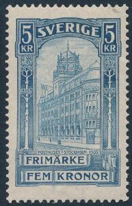 1903. Posthus. 5 kr. blå. Smukt centreret ubrugt mærke. Facit 1900