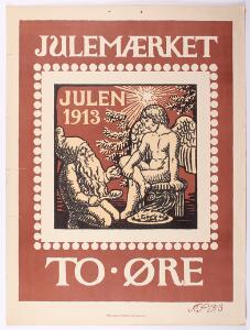 1913. Julemærke PLAKAT fra 1913. Sjælden. Ca. 38 x 51 cm.