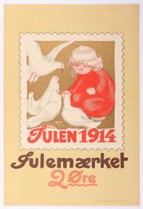 1914. Julemærke PLAKAT fra 1914. Sjælden. Ca. 27 x 40 cm.