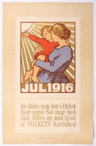 1916. Julemærke PLAKAT fra 1916. Sjælden. Ca. 29 x 45 cm.