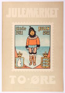 1921. Julemærke PLAKAT fra 1921. Sjælden. Ca. 31 x 45 cm.