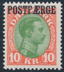 1930. 10 kr. rødgrøn, Chr. X. Postfrisk mærke. AFA 1000.