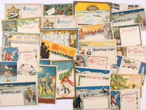 Island. POSTKORT. Originalt parti med ca. 73 gamle ubrugte postkort, med julenytårs-motiver.