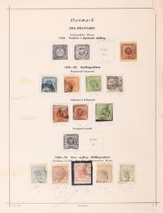 Danmark. 1854-1953. Ældre samling i skruebind med flere gode skillingsmærker m.m. Se fotoudsnit