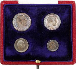 England, Edward VII, Maundy Set 1906, 4, 3, 2, 1 Pence i sølv i original æske