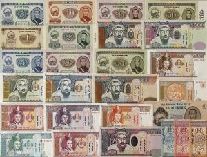 Mongolia, lille lot overvejende nyere ucirkulerede sedler, i alt 26 stk.