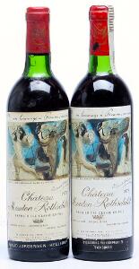 2 bts. Château Mouton Rothschild, Pauillac. 1. Cru Classé 1973 A-AB bn.