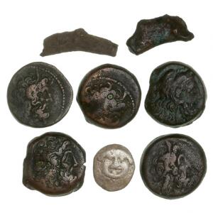 Antikkens Grækenland, lille samling på 8 sølv- og kobbermønter fra bl.a. Olbia og Alexandria.