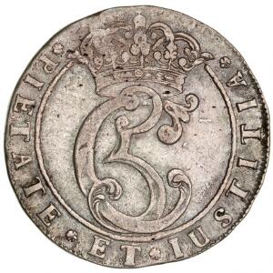 Christian V, 4 mark  krone 1672, H 67A, partielt fladt præg