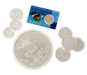 Frankrig 50 euro 2003, 1 kg sølv, 9991000 samt 8 stk. mindre euro-mønter heraf 7 i sølv, i alt 9 stk.