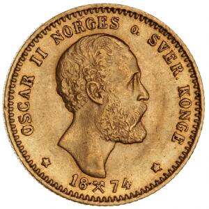 Norge, Oscar II, 10 kr  2 12 speciedaler 1874, NM 10, enkelte små ks.