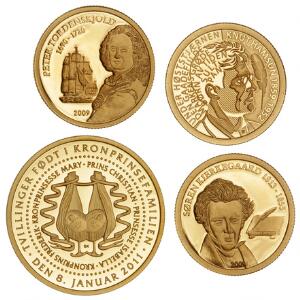 Lille medaille i serien Danmarks Regenter, Au, 2 g 9001000 samt 3 små guldmønter fra Palau og Cook Islands på i alt 3,75 g 9001000