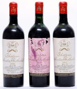 3 bts. Château Mouton Rothschild, Pauillac. 1. Cru Classé 1937 Chateau bottled. BC us.