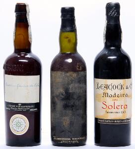 1 bt. Madeira Solera, Leacock  Co. 1872 Bottled in DK. D mls.  etc. Total 3 bts.