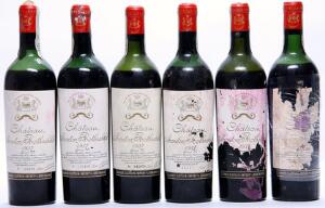 6 bts. Château Mouton Rothschild, Pauillac. 1. Cru Classé 1937 Chateau bottled. D mls.