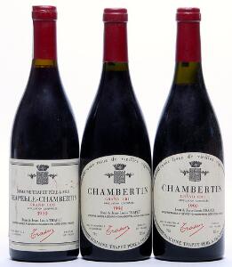 2 bts. Chambertin Grand Cru Cuvée Vieilles Vignes, Domaine J.-L. Trapet 1990 A-AB bn.  etc. Total 3 bts.