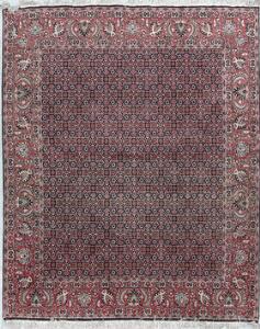 Bidjar tæppe, Persien. Gentagelsesmønster med herati design på blå bund. God fast kvalitet. Ca. 2000. 251 x 202.