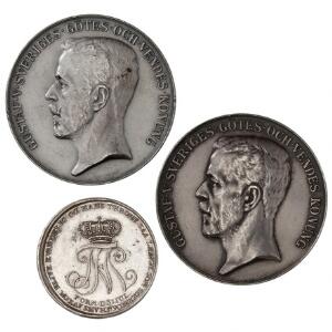 Sverige, Gustaf V, medailler för hästafvelns främjande 2 stk. i sølv samt Danmark, Fr. VI medaille over hans fødsel 1768 og giftermål 1790, Bergsøe 3