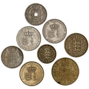 Grønland, officielle mønter, 25 øre - 5 kr, komplet, Sieg 1 - 7, i alt 8 stk.