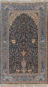 Isfahan tæppe, Persien. Knyttet på silkekæde. Ca. 700.000 kn. pr. m2. 20. årh.s slutning. 267 x 151