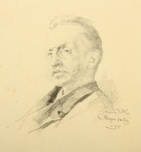 P. S. Krøyer Portræt af forfatter, dramatiker og medicinalfabrikant Otto Benzon. Sign. S.K. Skagen 23 Aug. 95. Bly på papir. Bladstørrelse 30,5 x 22. U.r.