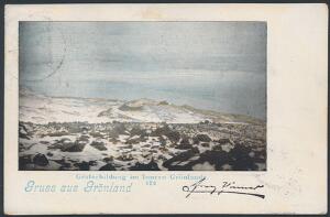 POSTKORT. Gruss aus Grönland. Postkort frankeret i København 21.11.1899 og sendt til Tyskland.