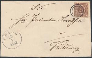 1852. 4 RBS Thiele I. Plade II. Pragtbrev fra VEILE 25.7.1852 til Kolding annulleret med perfekt stumt stempel