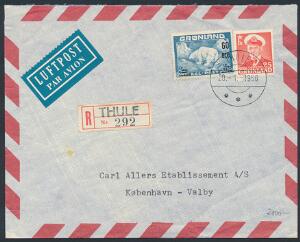 1946. Anbefalet Luftpostbrev fra THULE 20-1-1958, sendt til Danmark.