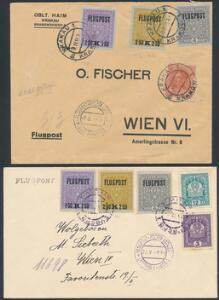 Østrig. 1918. Luftpost. 2 gode Luftpostbreve ene sendt fra KRAKOW, med bl.a. 2,53 K. tk.11 12. Michel EURO 1300 for enkeltmærker