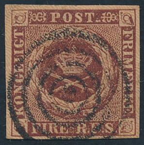 1851. 4 RBS Ferslew. Plade II. Smukt mærke med velplaceret stumt stempel. Udtalelse Møller BPP.