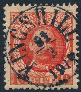 1907. Fr.VIII. 10 Bit, rød. PRAGT-stemplet KINGSHILL