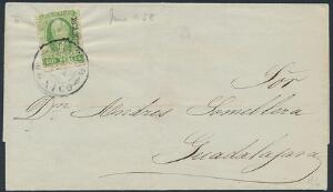Mexico. 1858. Dos Reales, grøn. Single på brev.