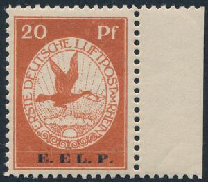Tysk Rige. 1912. 20 Pf. E.E L. P. rød. Postfrisk. Michel EURO 450