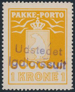 1936. AL. 1 kr. orange. PRAGT-stempel Udstedet Igdlorssuit.