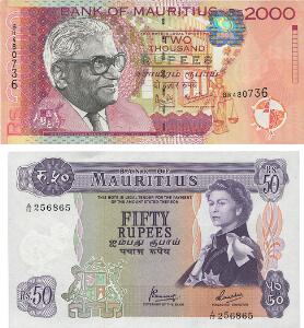 Mauritius, 2000 Rupees 1999, Pick 55, 50 Rupees ND 1967, Pick 33c
