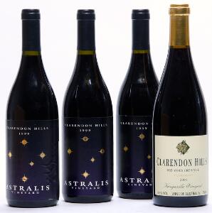 3 bts. Shiraz Astralis, Clarendon Hills 1999 A hfin.  etc. Total 4 bts.