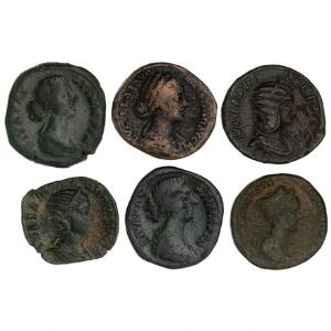 Romerske kejserdømme, 6 sestertser med kvindeportrætter, 2.-3. århundrede