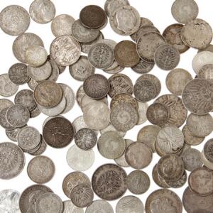 Tyskland, samling af 1, 2, 3, 5 og 10 Mark sølvmønter, i alt 103 stk. i varierende kvalitet med enkelte bedre - i alt ca. 1 kg i varierende finhed