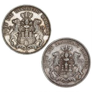 Tyskland, Hamburg, 5 Mark 1876, 1904, KM 287, 293. 2
