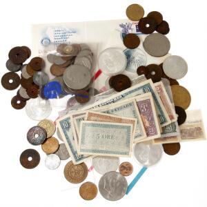 Lot nyere mønter og sedler, bl.a. USA, møntsæt, Canada, OL, 5 dollars 1976, Danmark, Danske brigade, 5, 10, 25 øre