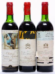 1 bt. Château Mouton Rothschild, Pauillac. 1. Cru Classé 1974 AB ts.  etc. Total 3 bts.