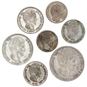Christian VIII, lille samling af mønter, i alt 11 stk. i varierende kvalitet