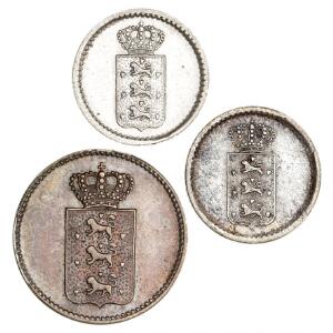 Dansk Vestindien, Frederik 6 - Christian VIII, 10 skilling 1816, 1845, 20 skilling 1845, H 11, 14, 13, i alt 3 stk.