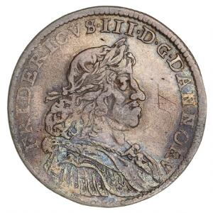 Frederik III, 2 mark 1666, H 107A, ridser ved portræt
