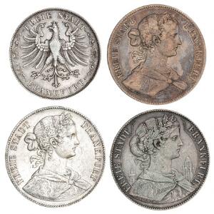 Tyskland, Frankfurt, Thaler 1858, Dav. 648 ridset 18602, Dav. 649 Gulden 1842, J 27. 4