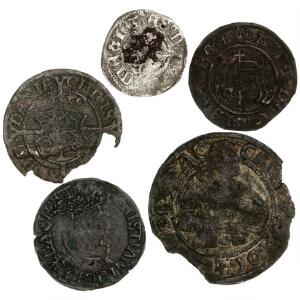 Hans, hvid, Malmø, G 31, Christian III, skilling 1536, 1549, 4 skilling 1535, Gotland, skilling 1536, G 96, 94, 147, H 6B, i alt 5 stk.