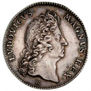 Frankrig, Ludvig den store, jeton 1687, REGE INCOLVM NON DEERIT COPIA - ERARIVM REGIVM, Ag, 28 mm, 7,8 g