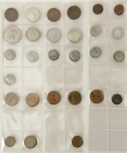 Samling af danske skillingsmønter fra Chrisitian IV, Frederik IV, V, Christian VII, Frederik VI, Christian VIII og Frederik VII, i alt 88 stk. m.m.