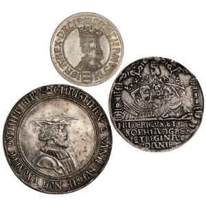 Christian II, nyere kopier, skilling 1515, G 40, sølvgylden u. år, G 40, Frederik I, 12 sølvgylden 1532, G 49, i alt 3 stk.