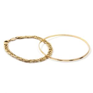 Armbånd og armring af 18 kt. guld. Vægt 12,8 gr. Armring diam. 6,5. Armbånd L. 19,8. 2